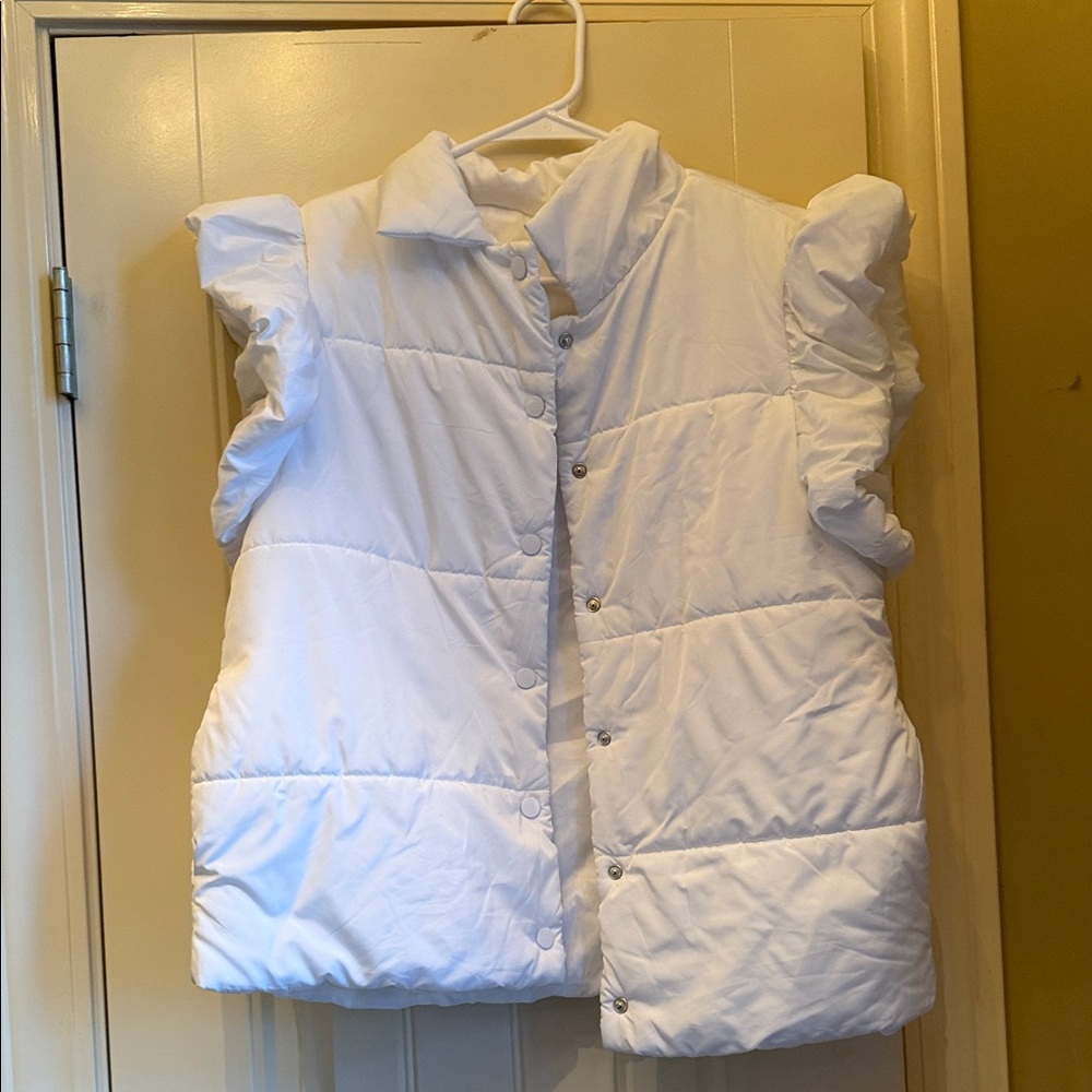 White Puffer Vest with Ruffle Sleeves